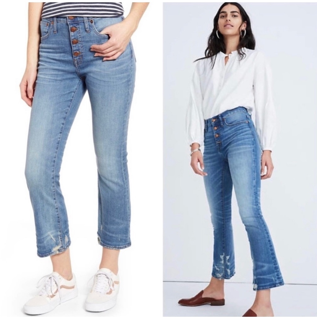 Madewell Cali Demi-Boot Jeans Size 24 Denim Cropped Distressed Button Fly